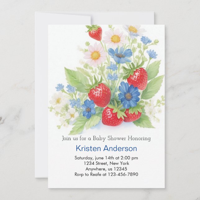 Invitación Sweet Strawberry Meadow Boy Baby Shower (Anverso)