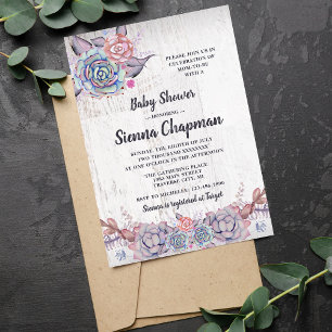 Invitación Sweet Succulent Rustic Watercolor Baby Shower