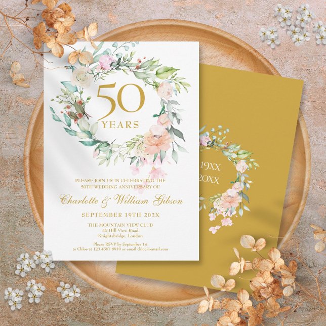 Invitación Sweet Summer Roses Garland 50th Anniversary (Sweet Summer Roses Garland 50th Anniversary Invitation)
