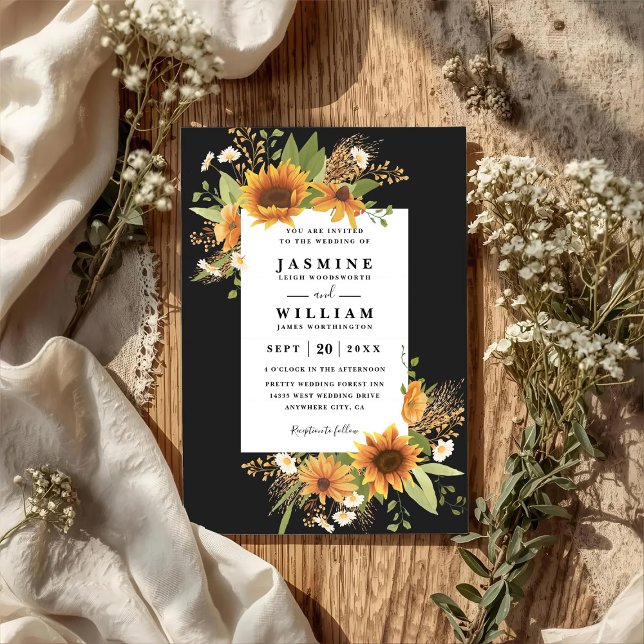 Invitación Sweet Sunflowers Rustic Elegant QR Code Wedding (Subido por el creador)