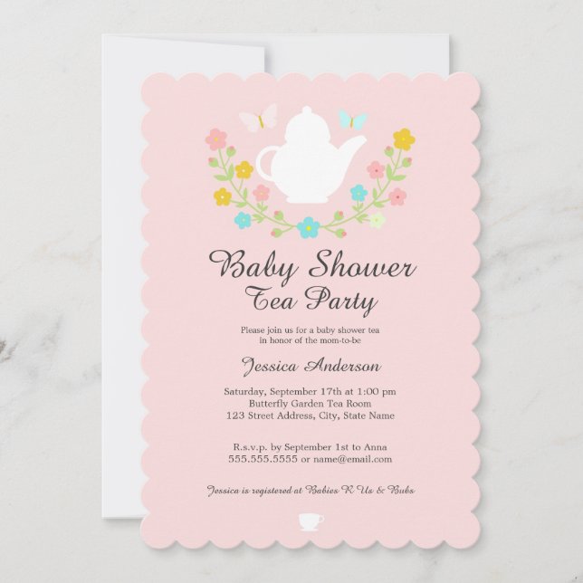 Invitación Sweet TeaPot Pink Floral Baby Shower (Anverso)