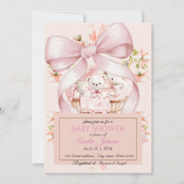 Invitación Sweet Teddy Bear and Floral Basket Invite