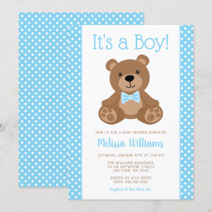 Invitación Sweet Teddy Bear Blue Polka Dot Baby Shower