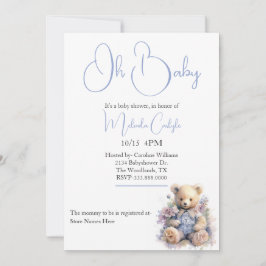 Invitación Sweet Teddy Bear Boy Baby Shower