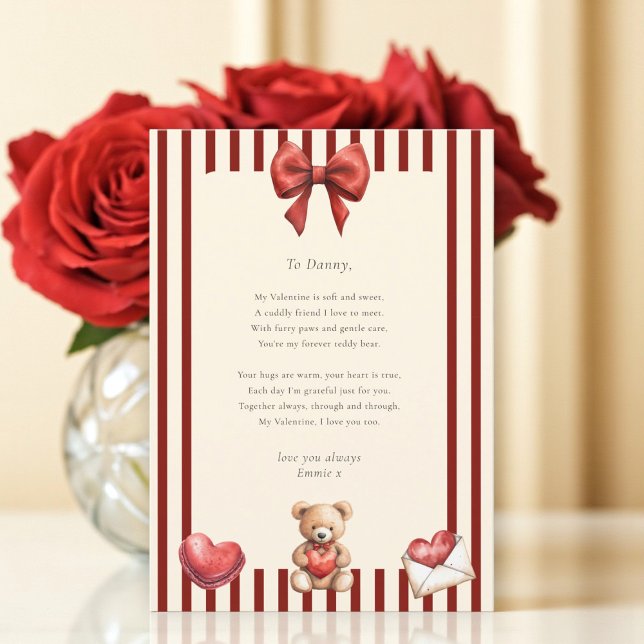 Invitación Sweet Teddy Bear Valentine Love Letter Poem card  (Subido por el creador)