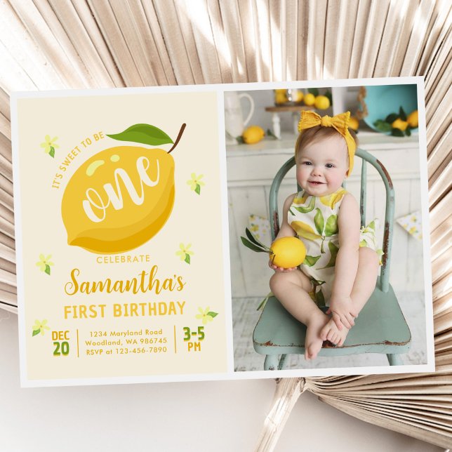 Invitación Sweet To Be One Summer Lemon 1er Birthday Photo (Subido por el creador)
