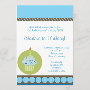 Invitación Sweet Treat Blue First Cupcake Birthday