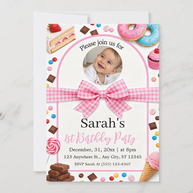 Invitación Sweet Treats Photo 1st Birthday Party (Anverso)