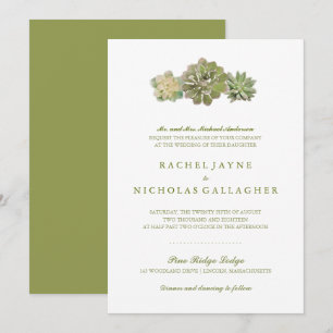 Invitación Sweet Trio Succulent Sage Green   Boda
