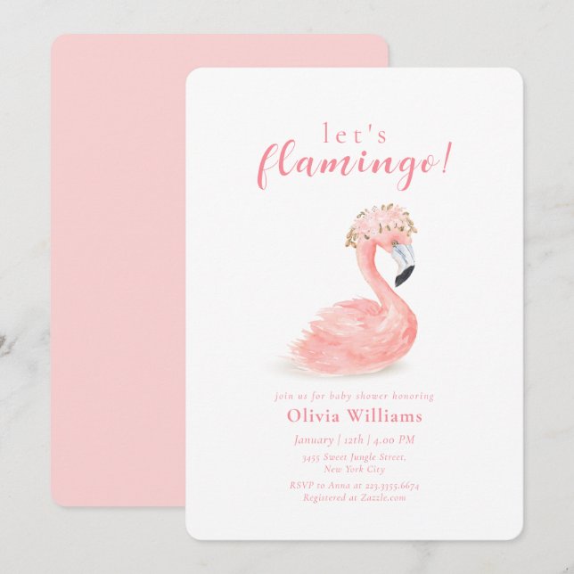Invitación Sweet Tropical Floral Crown Flamingo Baby Shower (Anverso / Reverso)