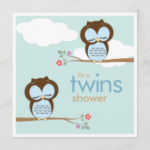 Invitación Sweet Twins Hoot Owls Boys Baby Shower