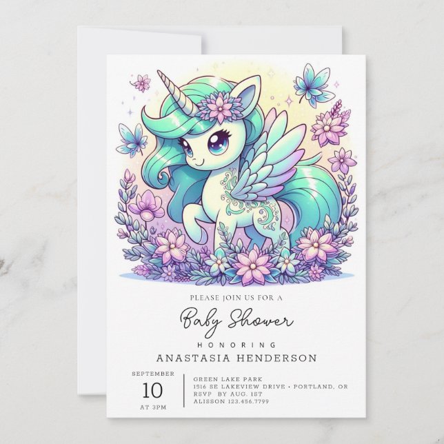 Invitación Sweet Unicorn Baby Shower (Anverso)