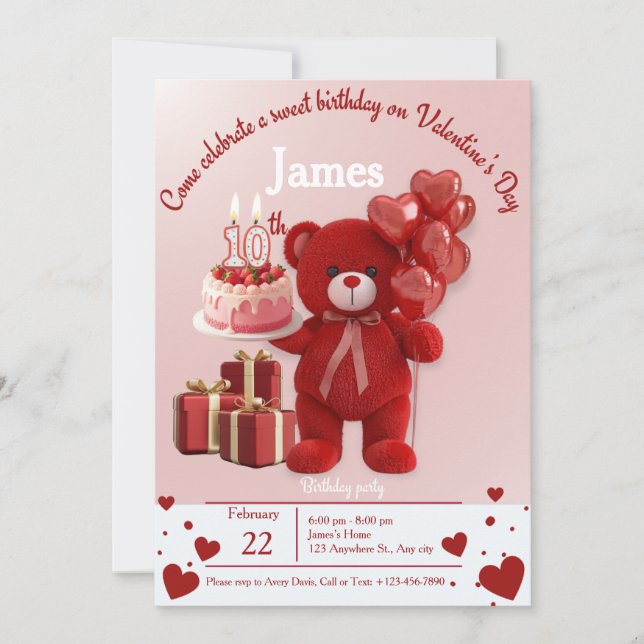 Invitación Sweet Valentine’s Birthday Invite – 10th Birthday (Anverso)