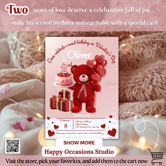 Invitación Sweet Valentine’s Birthday Invite – 2nd Birthday (Subido por el creador)
