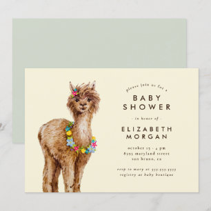 Invitación Sweet Watercolor Alpaca Baby Shower