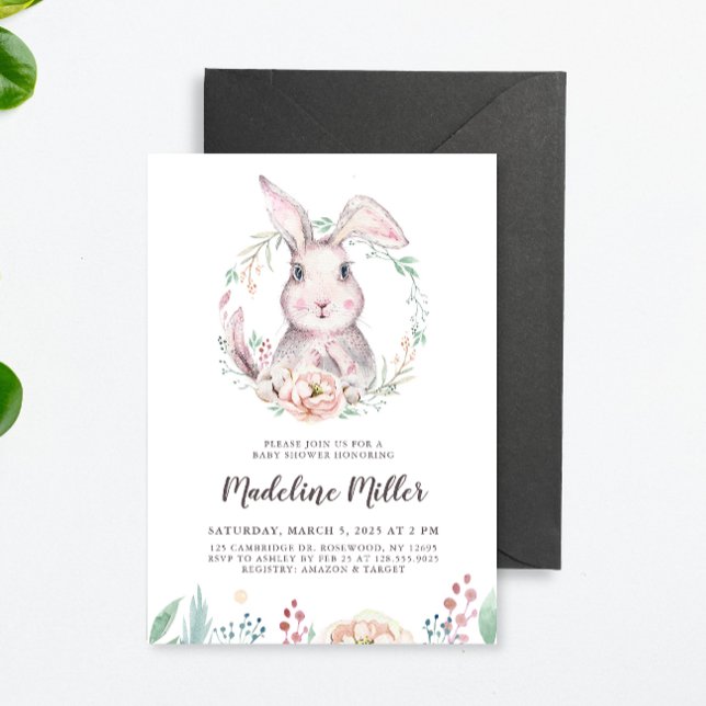 Invitación Sweet Watercolor Bunny Baby Shower (Subido por el creador)