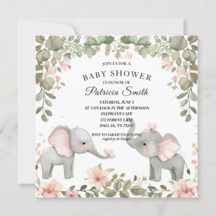 Invitación Sweet Watercolor Floral Elephant Baby Shower