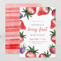 Sweet Watercolor Fresas Berry Primer cumpleaños