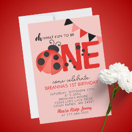 Invitación Sweet Watercolor Ladybug Primer Fiesta de cumpleañ