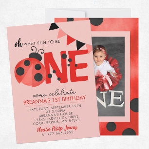 Invitación Sweet Watercolor Ladybug Primera foto de cumpleaño
