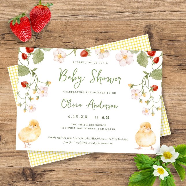 Invitación Sweet Watercolor Strawberry Chicks Baby Shower (Subido por el creador)