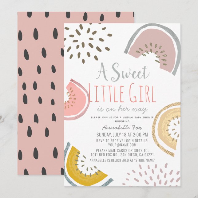 Invitación Sweet Watermelon Boho Virtual Baby Shower (Anverso / Reverso)
