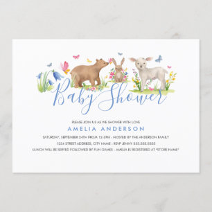 Invitación Sweet Woodland Animal Blue Baby Shower