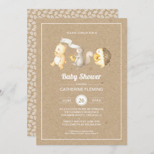 Invitación Sweet Woodland Animals Kraft Paper Baby Shower