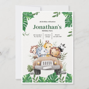 Invitación Sweet Woodland Forest Animals 4th Birthday Boy