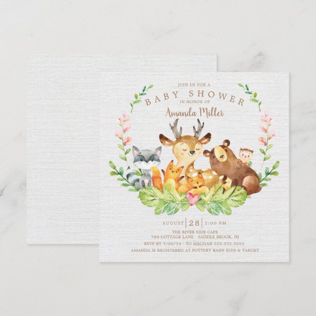 Invitación Sweet Woodland Forest Animals Baby Shower (Anverso / Reverso)