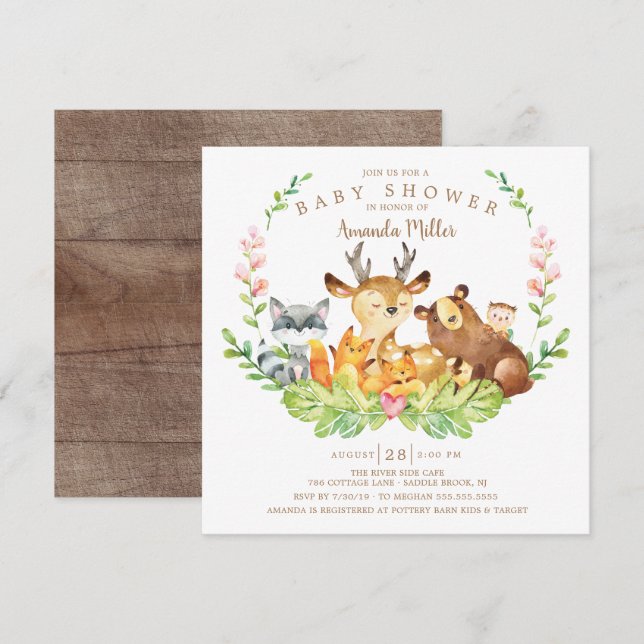 Invitación Sweet Woodland Forest Animals Baby Shower (Anverso / Reverso)