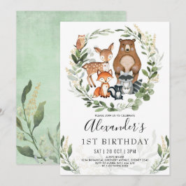 Invitación Sweet Woodland Forest Animals Primer cumpleaños