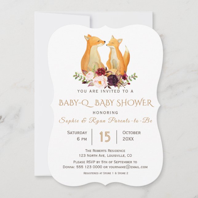 Invitación Sweet Woodland Foxes BaBy-Q Baby Shower (Anverso)