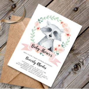 Invitación Sweet Woodland Raccoon Baby Shower