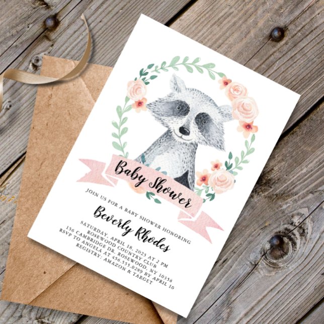 Invitación Sweet Woodland Raccoon Baby Shower (Subido por el creador)