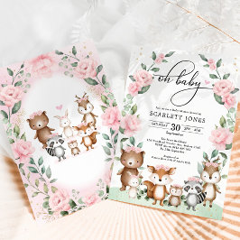 Invitación Sweet Woodland Rubor Floral Greenery Baby Shower