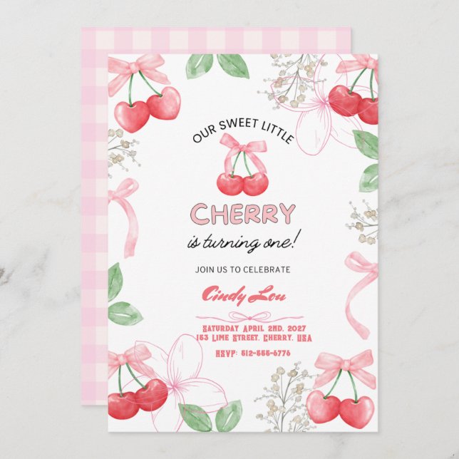 Invitación Sweetest Cherry 1st Custom Digital  (Anverso / Reverso)