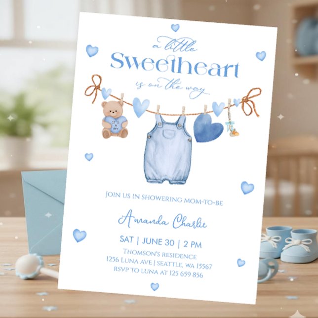 Invitación Sweetheart  blue Boy baby shower (Subido por el creador)