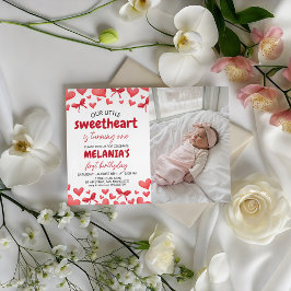 Invitación Sweetheart First Birthday Invitation with Photo