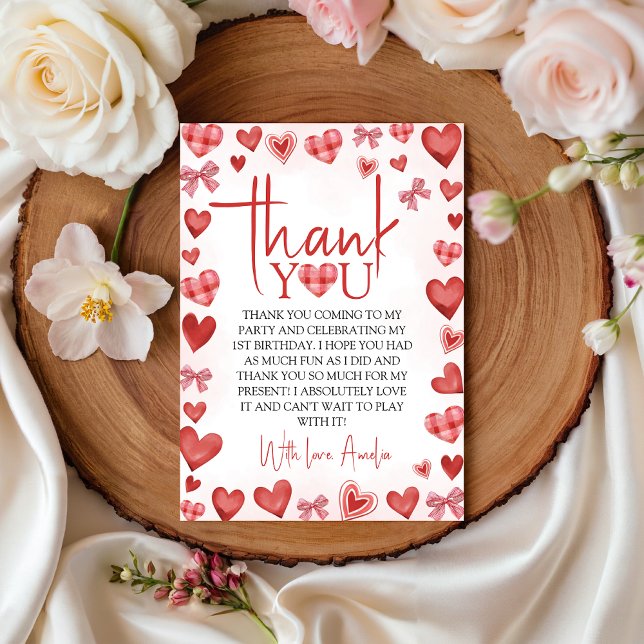 Invitación Sweetheart First Birthday Thank You Card (Subido por el creador)