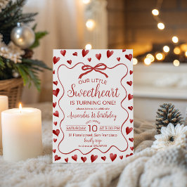 Invitación Sweetheart Heart Theme First Birthday Invitation