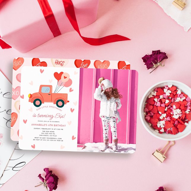 Invitación Sweetheart Pink Truck Photo Girl Birthday (Subido por el creador)