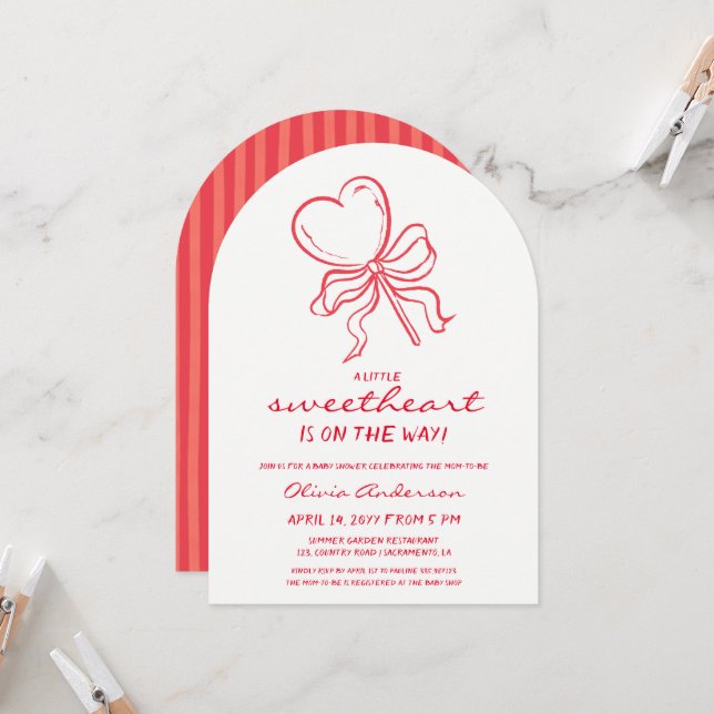 Invitación Sweetheart pinstripes lollypop Baby Shower (Anverso/Reverso In Situ)