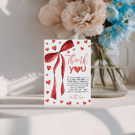 Invitación Sweetheart Red Bow Thank You Card