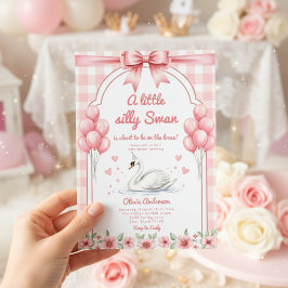 Invitación sweetheart Swan blue Gingham Ribbon floral girl