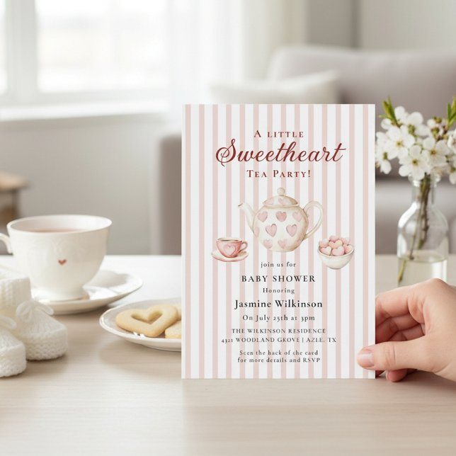 Invitación Sweetheart Tea Party Pink Stripe Baby Shower (Subido por el creador)