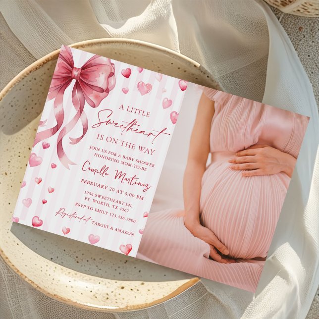 Invitación Sweetheart Valentine Bow Baby Shower Photo (Subido por el creador)