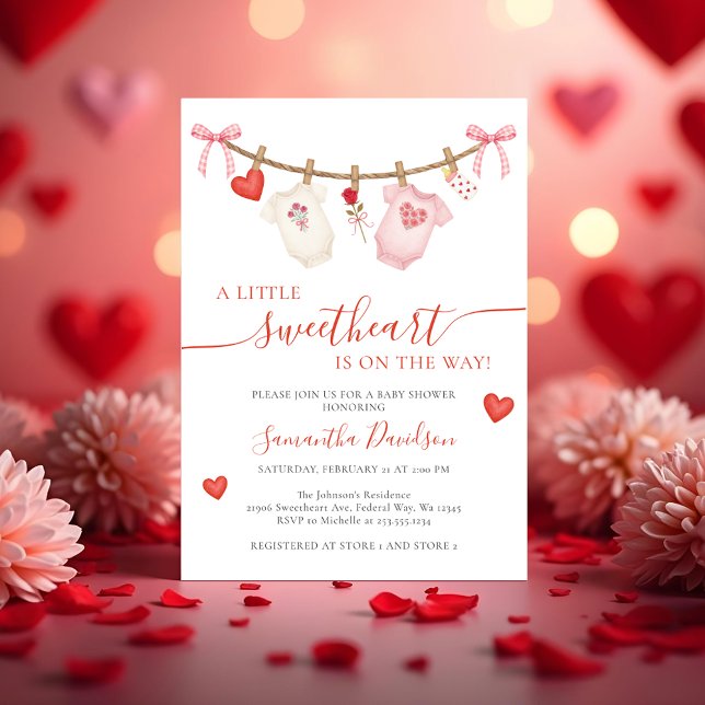 Invitación Sweetheart Valentine Clothesline Baby Shower (Sweetheart Valentine Clothesline Baby Shower Invitation)
