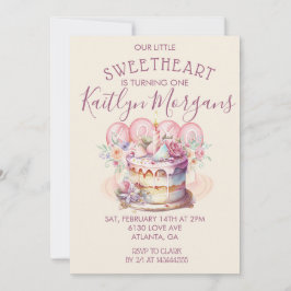Invitación Sweetheart Valentine’s First Birthday Photo