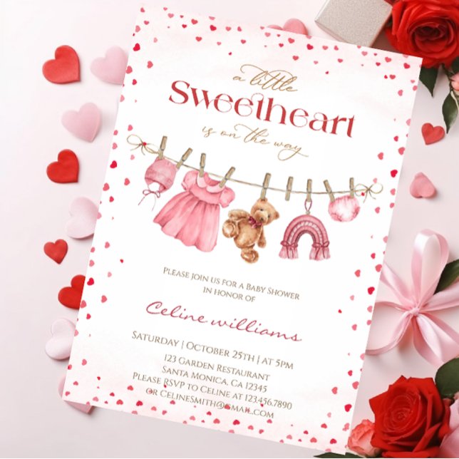 Invitación Sweetheart valentine's clothesline baby shower (Subido por el creador)